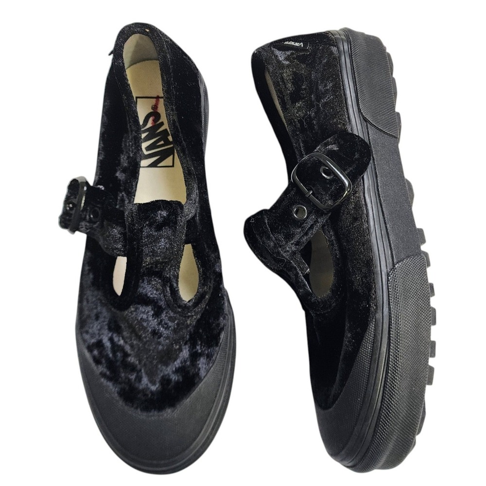 Vans Womens Crushed Velvet Mary Jane Platform Shoe Black Size 6.5 Buckle Gothic